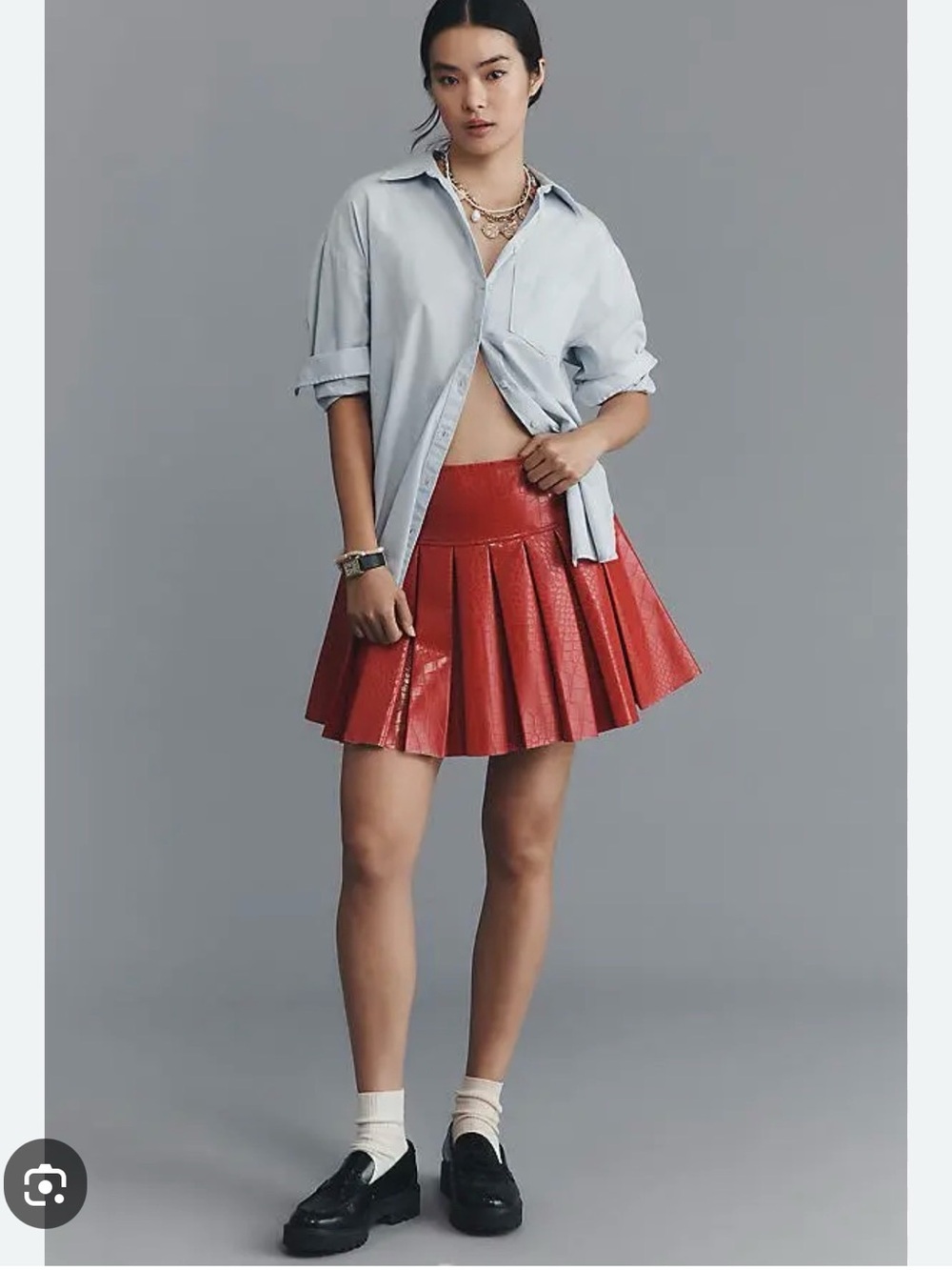 Anthropologie Maeve Patent Faux Leather Pleated Mini Skirt red new‎ with tags
